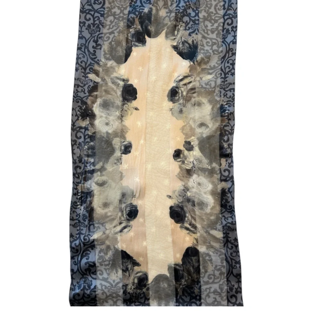 Christian Dior John Galliano silk Women's Floral Scarf - Blue, gray, Cream 60”